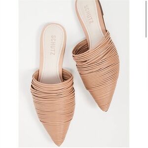 Schutz Safeya Strap Beige Tan Flats Mules - Size 11 (runs a bit small)